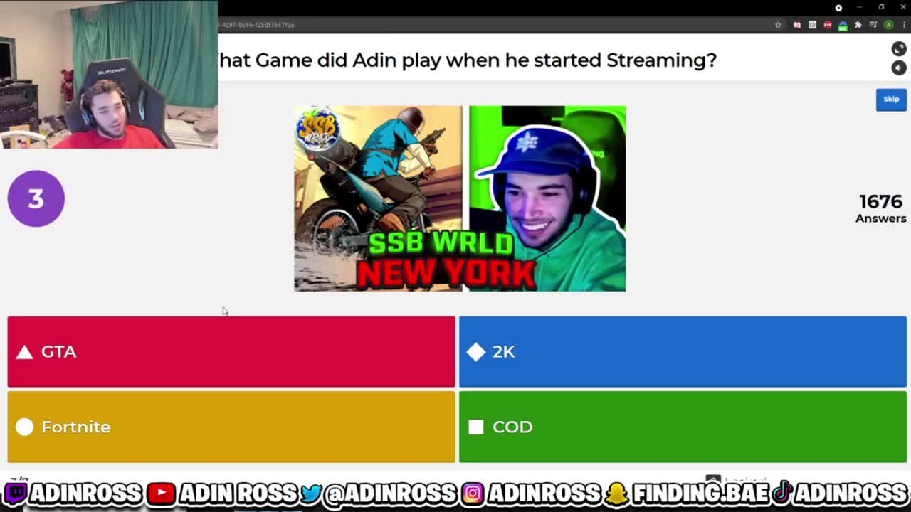 ADIN PLAYS KAHOOT WITH CHAT ADIN ROSS QUIZ