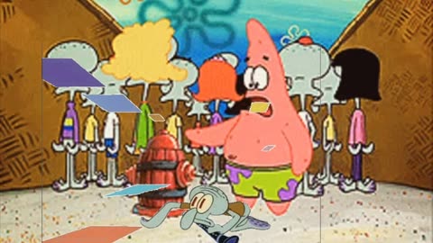 Squidward Is Playing With Tiles While Patrick Talks To A Fire Hydrant