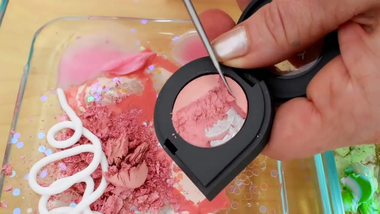 Pink vs Mint - Mixing Makeup Eyeshadow Into Slime Special Series 132 Satisfying