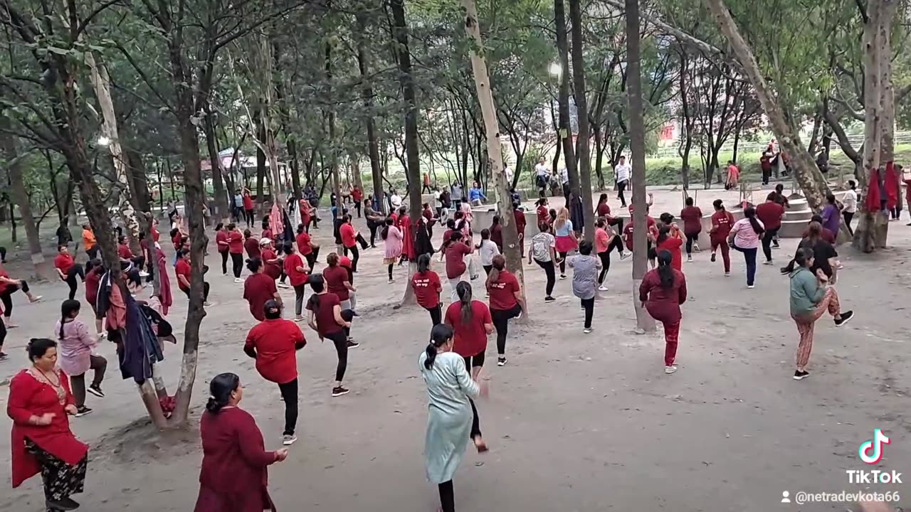 Man and Woman dancing at morning time for good health in public park in Kathmandu Nepal