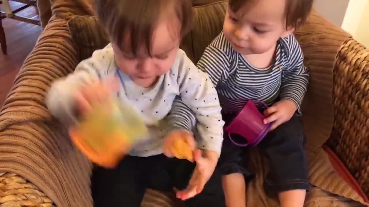 Twins baby playing together