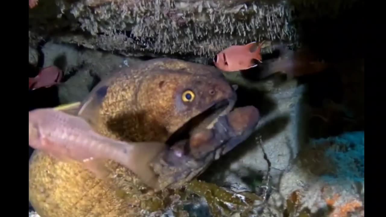 Moray Eel hoping a fish swims into his mouth