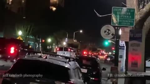 National Guard rolling through downtown Sacramento. About 8 blocks from capitol building