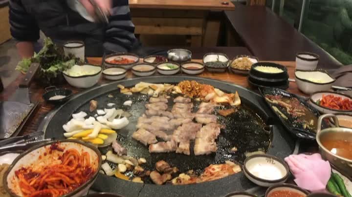 South Korea pork belly Fire show