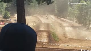 Moto dirt bike racing guy fail wipes out