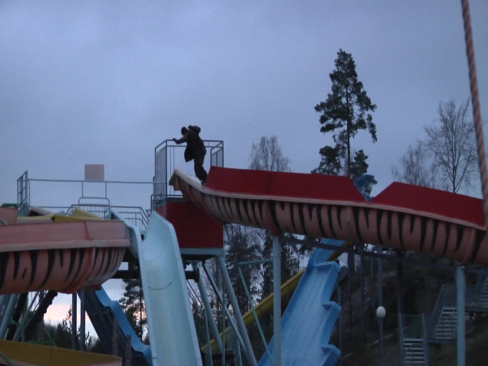 Snowboarder Fails Waterpark Slide Set