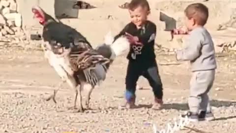 Funny kids with animals