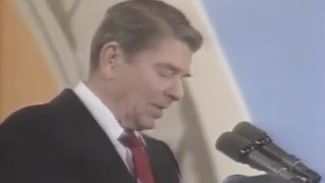 President Reagan reacts to a balloon popping during his speech in 1987 I Love History