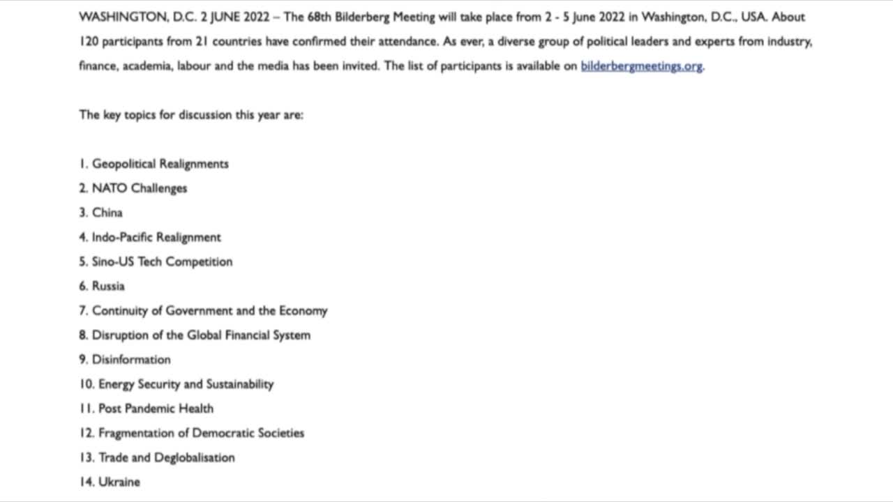 Bilderberg Meeting 2022 Agenda -Jun 3 2022