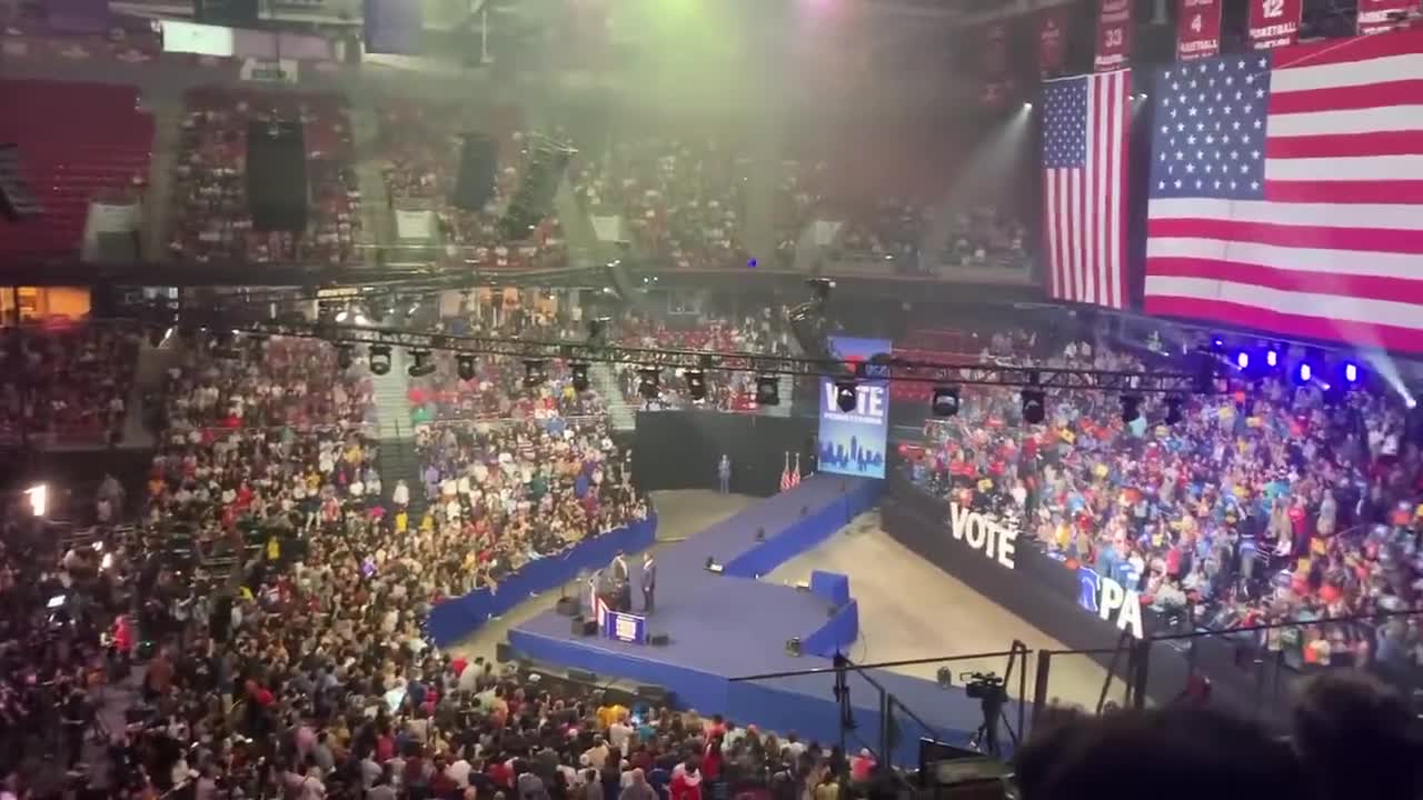 Half-empty stadium at the Biden/Obama/Fetterman rally.