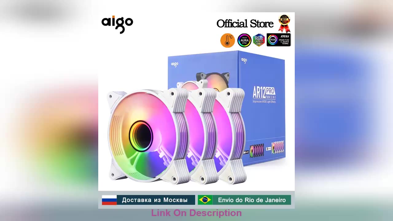 Exclusive Aigo AR12PRO white 120mm rgb fan 4pin PWM Co