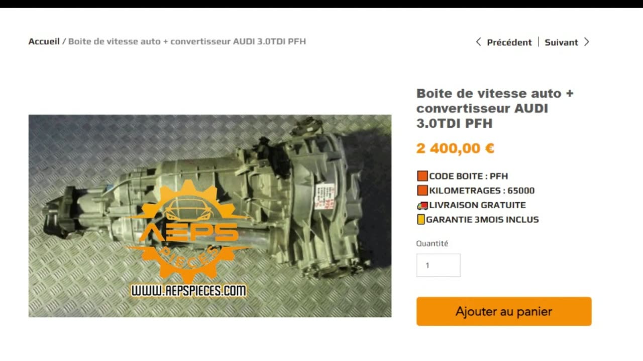 AEPSPIECES.COM - Boite de vitesse auto + convertisseur AUDI 3.0TDI PFH