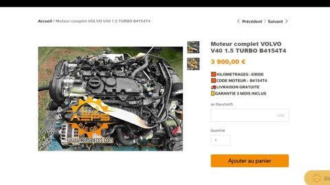 AEPSPIECES.COM - Moteur complet VOLVO V40 1.5 TURBO B4154T4