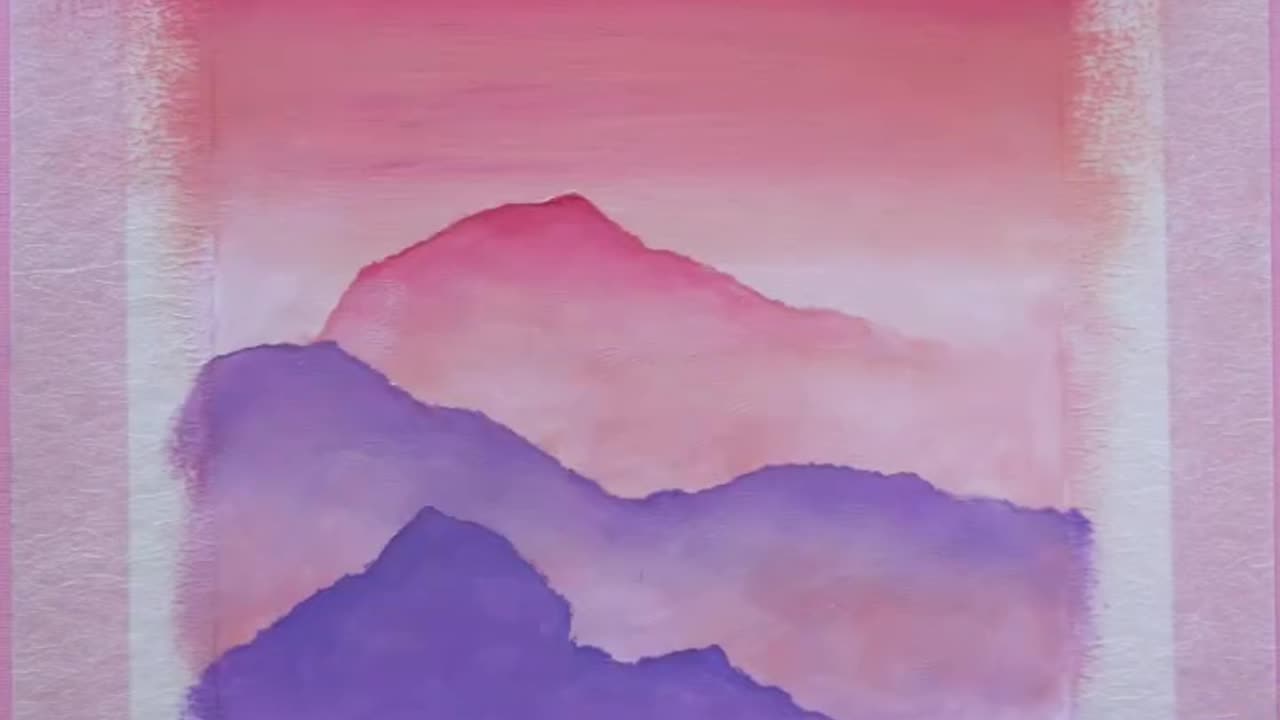 Oil pastel drawing-peach sunset mountains