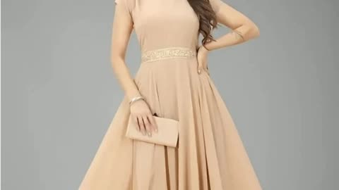 Reliable Beige Embroidered Georgette Stitched Gown For Women
