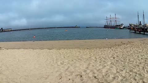 SWIMERS on the beach in San Francisco, early morn