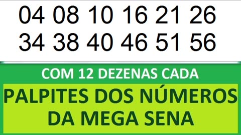 PALPITES DOS NÚMEROS DA MEGA SENA COM 12 DEZENAS qm qn qo qp qq qr qs qt qu qv qw qx