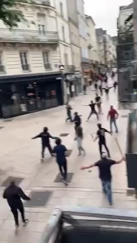Patriots out on the streets in the French city of Angers today protecting businesses and property.