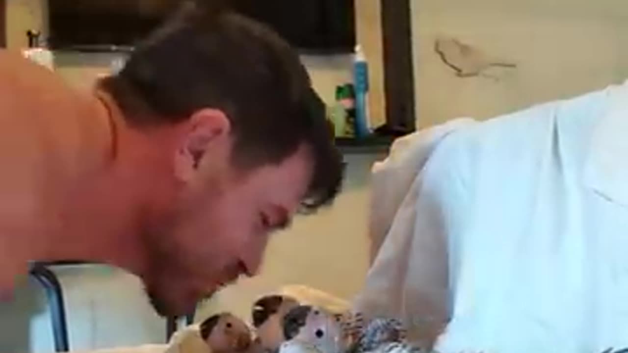 Birds Waiting for Their Turn to Get Kissed by Dad as He Calls Them by Their Names..