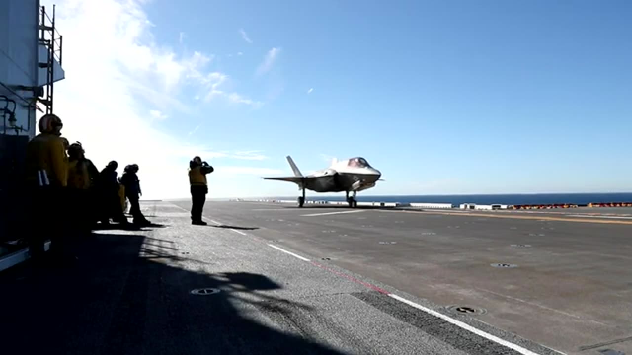 F35 Aircraft Conduct Flight Operations Aboard USS Tripoli for the 1st Time