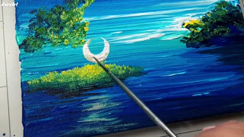 Magical Moonlit Night With Easy Steps // Painting For Beginners // Acrylic Painting