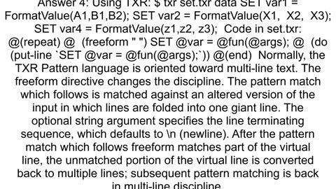 Extract SET var funcx y z from code possibly with newlines