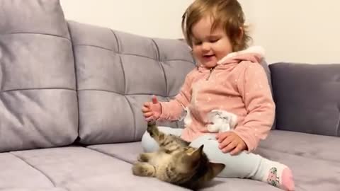 Cute Baby Meets New Baby Kitten for the First Time!