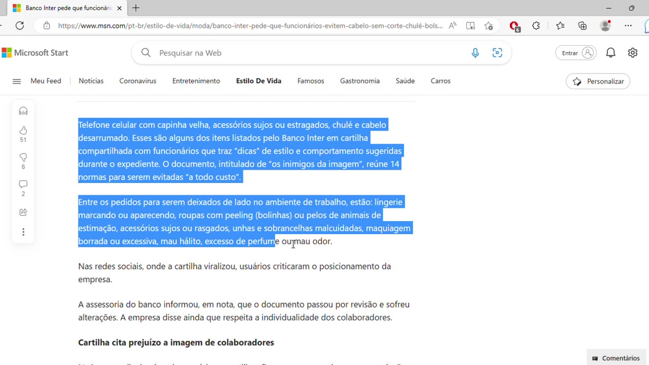 Banco Inter pede que funcionários evitem cabelo sem corte, chulé, bolsa velha e roupa amassada