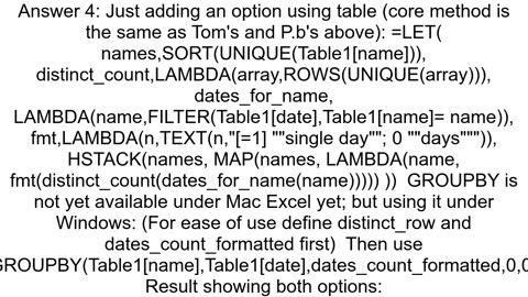 Excel The number of days a name appears without counting multiple occurrences on the same day
