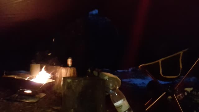 Snowy . Campfire under a tarp. 13th Dec 2022