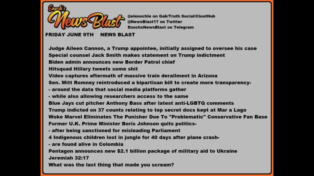 Friday, June 9, 2023 News Blast #Enoch #NewsBlastReading #NBR
