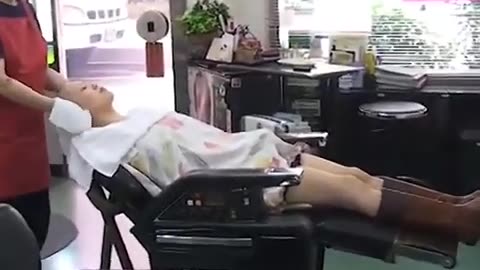Woman smooth and clean headshave