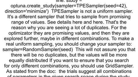 Optuna Suggests the Same Parameter Values in a lot of Trials Duplicate Trials that Waste Time and B