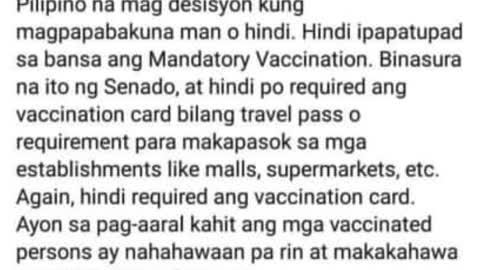 Philippine Senate Trashed Mandatory Vaccination!