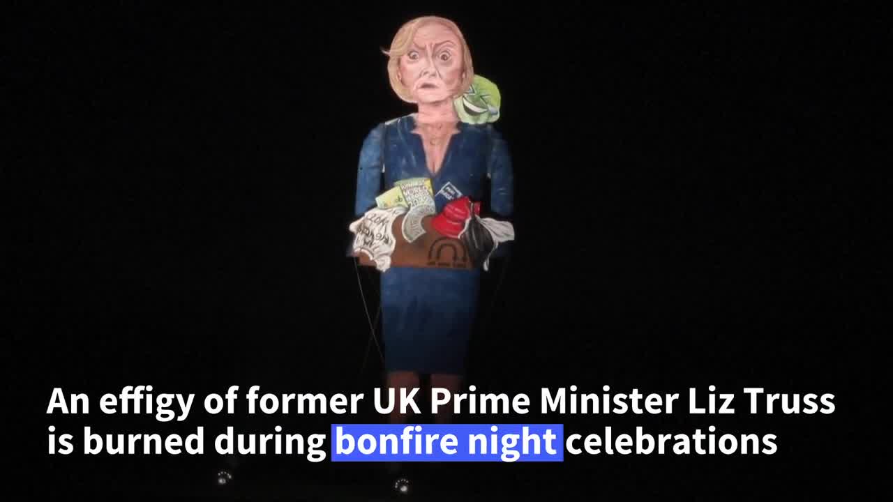 Giant effigy of former UK PM Truss set on fire on Bonfire Night in Kent