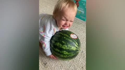 Try Not To Laugh : Baby Eating Fruit For The First Time | Funny baby video-1