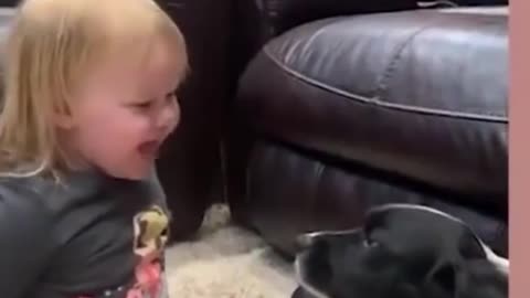 Cute Puppy and baby try not laughing