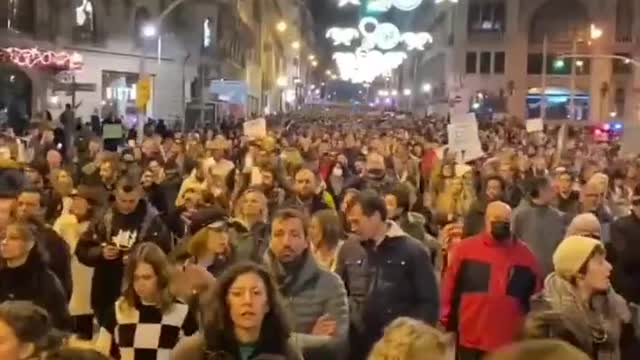 Barcelona, Spain : Vaccine passport protests Dec. 5, 2021