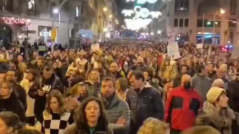 Barcelona, Spain : Vaccine passport protests Dec. 5, 2021