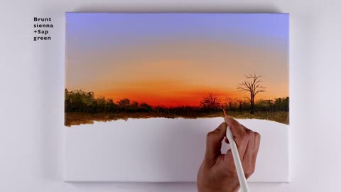 Sunset Painting | Sunset Landscape Painting | Sunset on the Lake Acrylic Painting