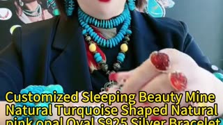 20250213-09 Customized Sleeping Beauty Mine Natural Turquoise Shaped Natural pink opal Oval S925