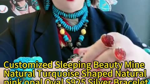 20250213-09 Customized Sleeping Beauty Mine Natural Turquoise Shaped Natural pink opal Oval S925