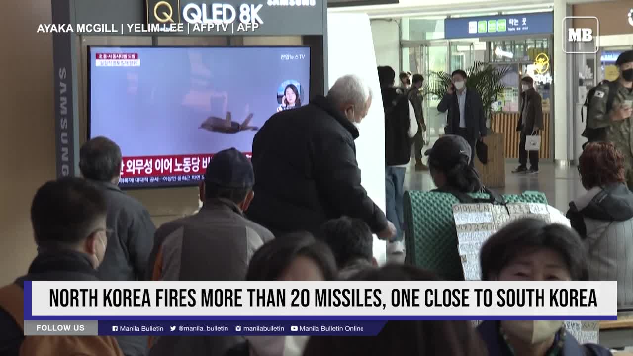 North Korea fires more than 20 missiles, one close to South Korea