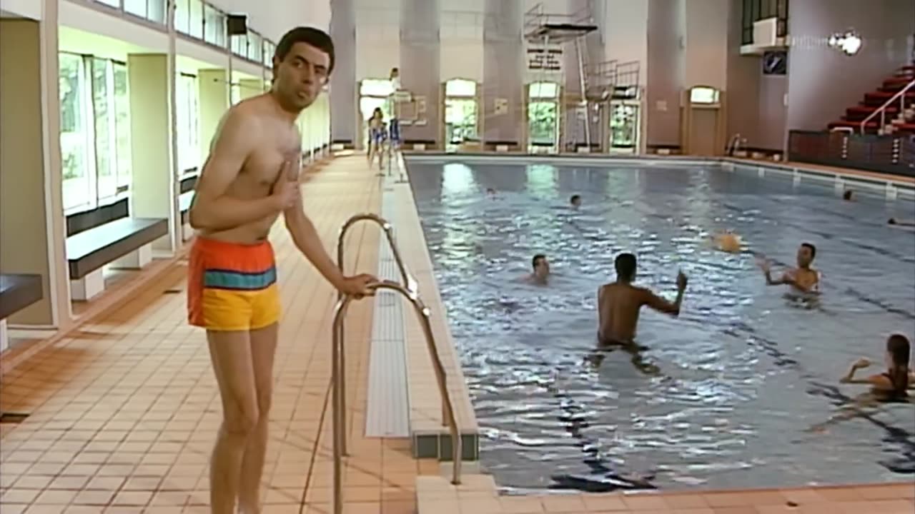 Mr Bean goes swimming