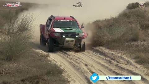 Desert jeep rally tyre burst