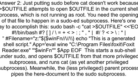 Generate script in bash and save it to location requiring sudo