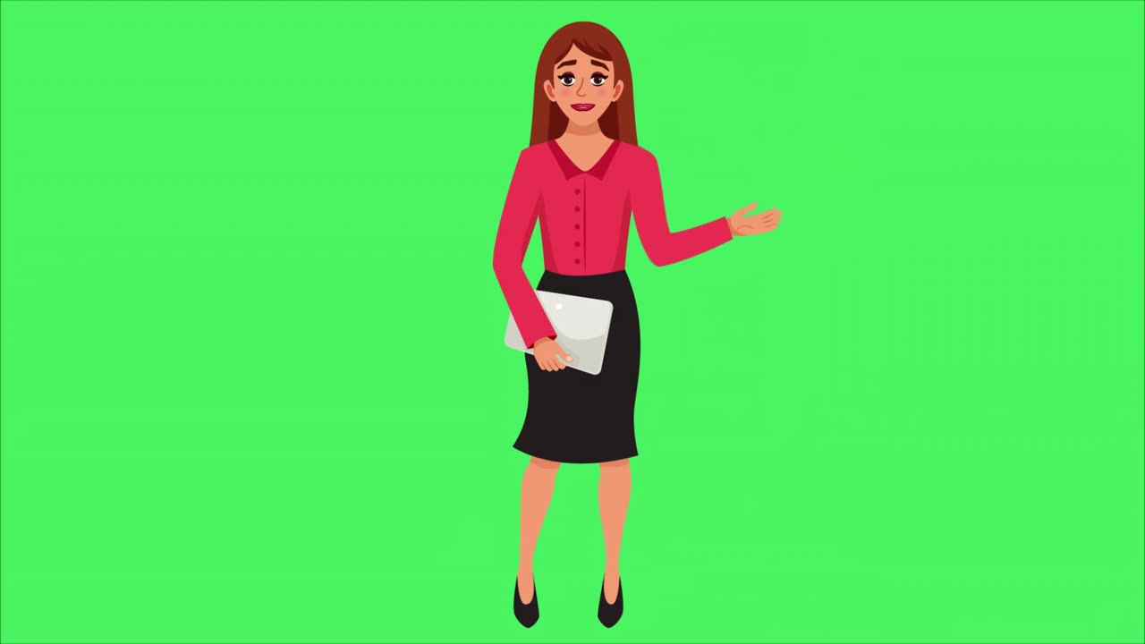 Cartoon pointing girl posses green screen Animation video HD Footage