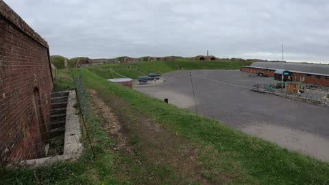 Walking on an embankment of a fort in Hampshire. Speedlapse