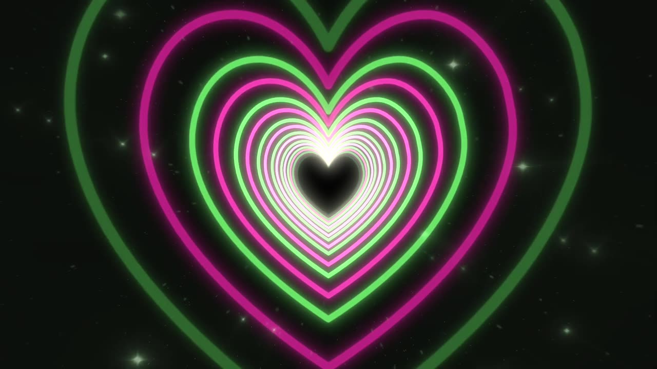 436. Neon Heart Tunnel💚🩷Animated Background Video