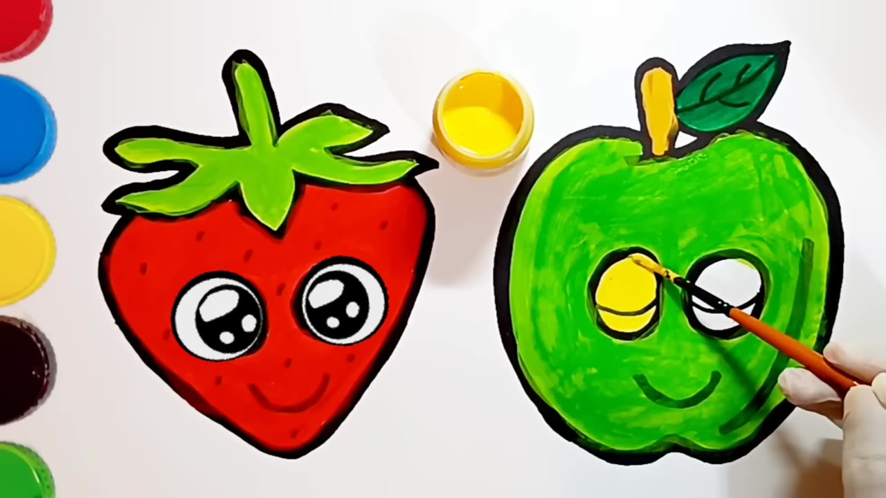 Drawing , panting Apple and Strawberry /How to draw and painting Apple and Strawberry for kids.